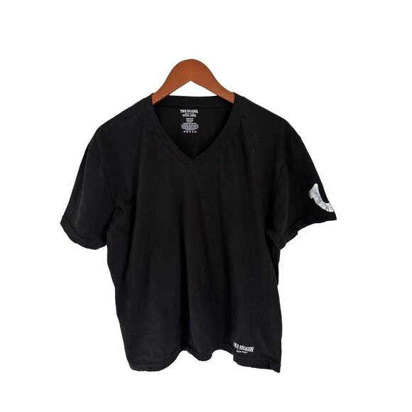 TRUE RELIGION Tee Black Cotton T-Shirt Silver Emblem Size XLarge - Picture 1 of 5